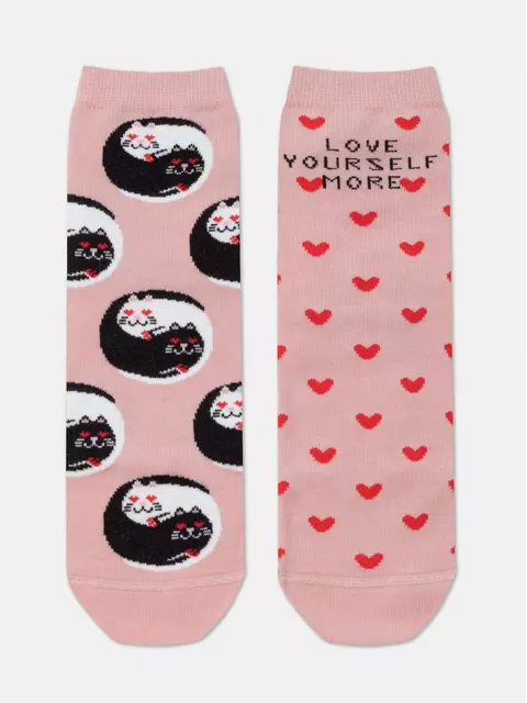 Хлопковые женские носки happy с рисунком «love yourself» 387 пепельно-розовый, 18С-227СП, 36-39 (23-25), ,  - 4