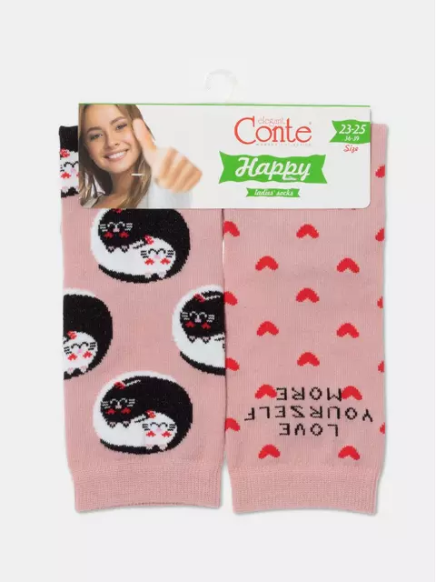 Хлопковые женские носки happy с рисунком «love yourself» 387 пепельно-розовый, 18С-227СП, 36-39 (23-25), ,  - 5
