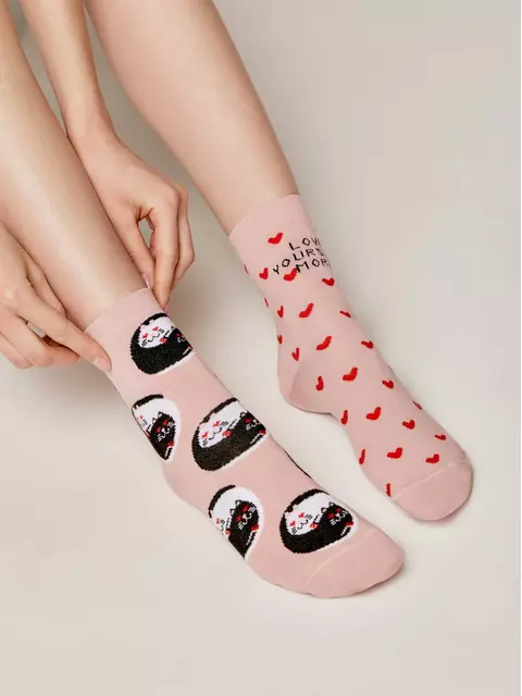 Хлопковые женские носки happy с рисунком «love yourself» 387 пепельно-розовый, 18С-227СП, 36-39 (23-25), ,  - 1