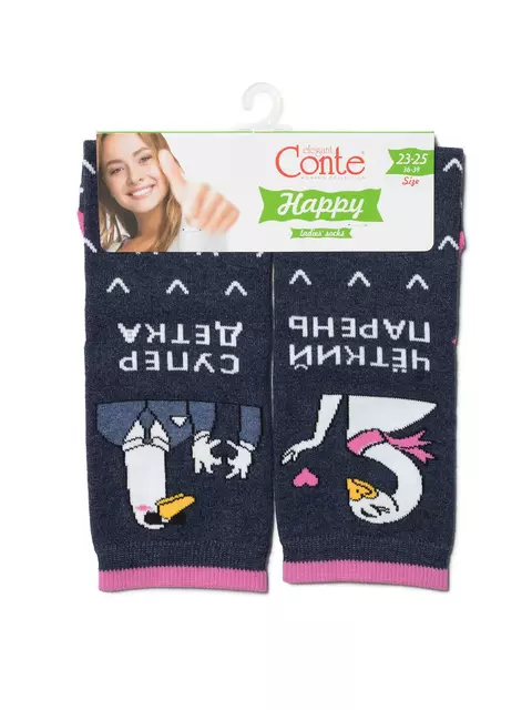 Носки женские хлопковые conte happy c рисунками "гуси" 172 темный джинс, 18С-227СП, 36-39 (23-25), CONTE ELEGANT,  - 3