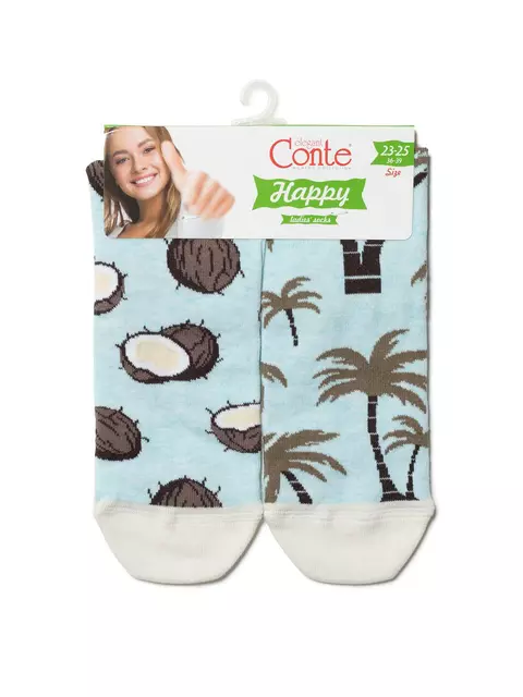 Хлопковые женские носки happy с рисунками "кокосы и пальмы" 165 бледно-бирюзовый, 18С-227СП, 36-39 (23-25), CONTE ELEGANT,  - 3