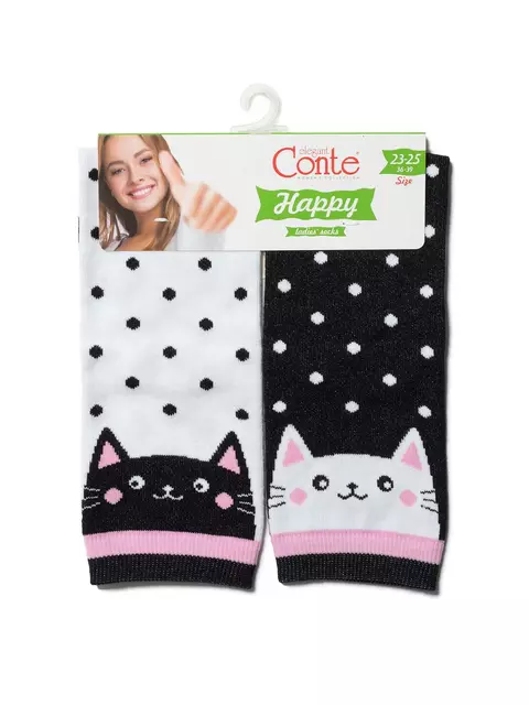 Носки женские хлопковые conte happy c рисунками "котики" 174 черный-белый, 18С-227СП, 36-39 (23-25), CONTE ELEGANT,  - 3