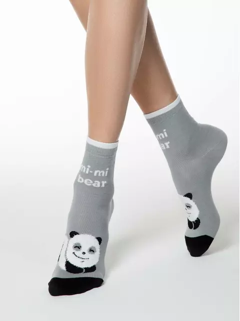 Хлопковые женские носки happy с пушистым рисунком "панда" 421 серый, 18С-268СП, 36-39 (23-25), CONTE ELEGANT,  - 1