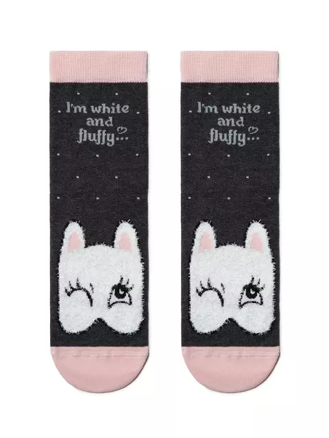 Хлопковые женские носки happy с пушистым рисунком "котик" 422 темно-серый, 18С-268СП, 36-39 (23-25), CONTE ELEGANT,  - 2