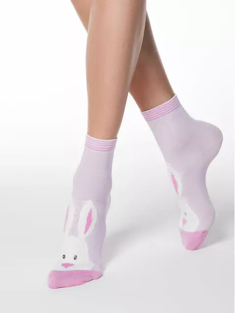 Хлопковые женские носки happy с пушистым рисунком "зайчик" 420 светло-розовый, 18С-268СП, 36-39 (23-25), CONTE ELEGANT,  - 1