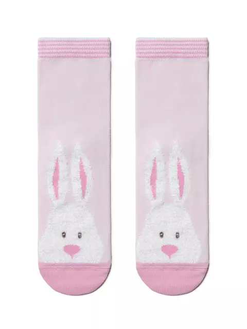 Хлопковые женские носки happy с пушистым рисунком "зайчик" 420 светло-розовый, 18С-268СП, 36-39 (23-25), CONTE ELEGANT,  - 2