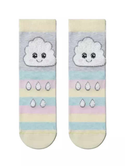 Хлопковые женские носки happy с пушистым рисунком "тучка" 424 светло-серый, 18С-268СП, 36-39 (23-25), CONTE ELEGANT,  - 2