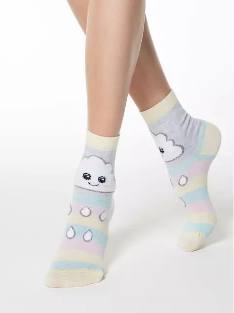Хлопковые женские носки happy с пушистым рисунком "тучка" 424 светло-серый, 18С-268СП, 36-39 (23-25), CONTE ELEGANT,  - 1