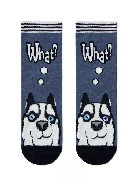 Хлопковые женские носки happy с пушистым рисунком "хаски" 425 темный джинс, 18С-268СП, 36-39 (23-25), CONTE ELEGANT,  - 2