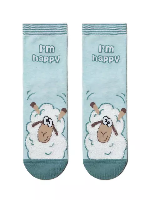 Хлопковые женские носки happy с пушистым рисунком "барашек" 423 бледно-бирюзовый, 18С-268СП, 36-39 (23-25), CONTE ELEGANT,  - 2