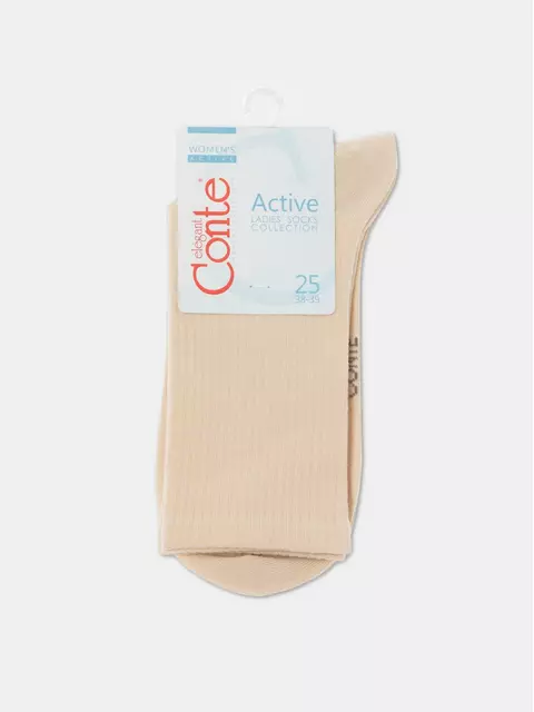 Удлиненные женские хлопковые носки active 000 бежевый, , 38-39 (25), CONTE ELEGANT, - 4