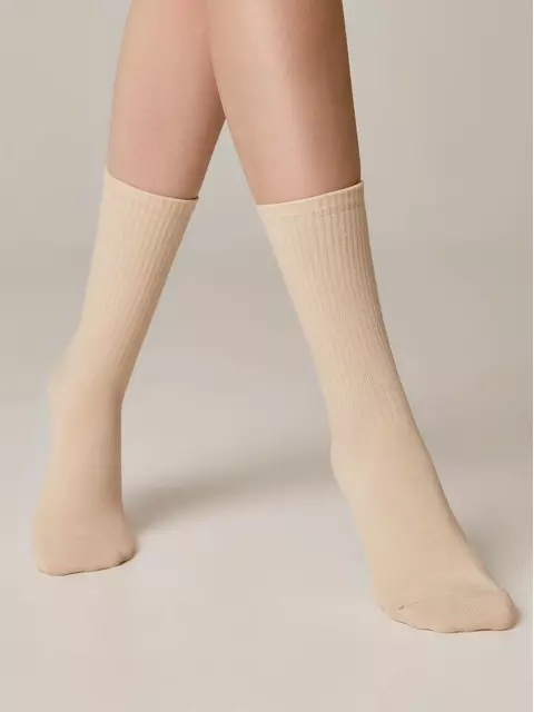 Удлиненные женские хлопковые носки active 000 бежевый, , 36-37 (23), CONTE ELEGANT, - 1