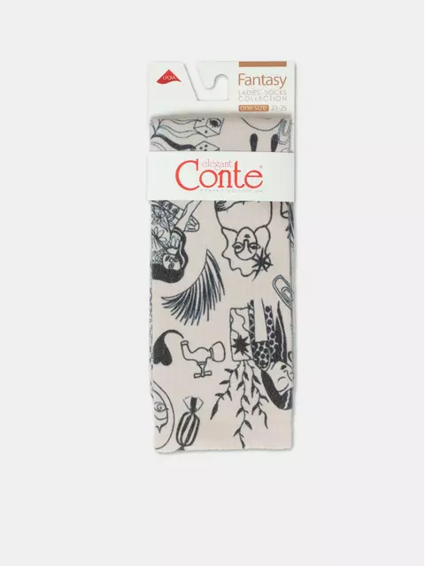 Удлиненные женские носки с хлопком fantasy 391 бежевый, 19С-236/1СП, 36-39 (23-25), CONTE ELEGANT,  - 5