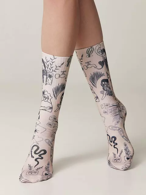 Удлиненные женские носки с хлопком fantasy 391 бежевый, 19С-236/1СП, 36-39 (23-25), CONTE ELEGANT,  - 2