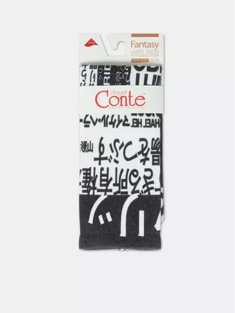 Удлиненные женские носки с хлопком fantasy 390 черно-белый, 19С-236/1СП, 36-39 (23-25), CONTE ELEGANT,  - 5