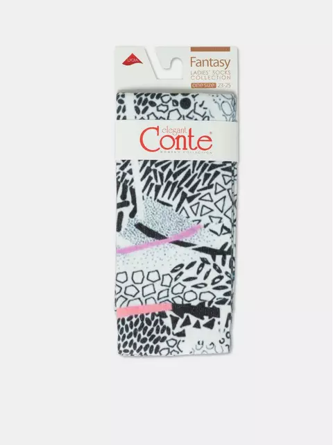 Удлиненные женские носки с хлопком fantasy 392 черно-белый, 19С-236/1СП, 36-39 (23-25), CONTE ELEGANT,  - 5