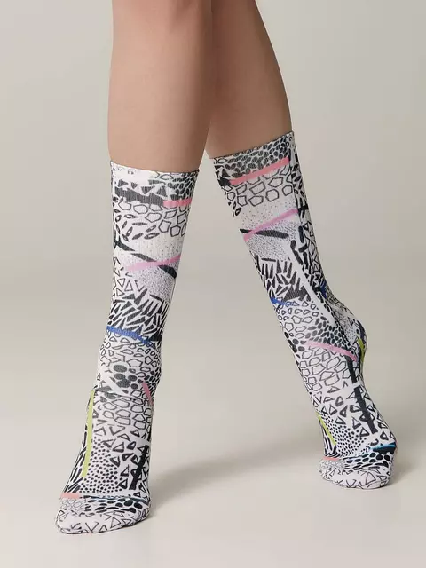 Удлиненные женские носки с хлопком fantasy 392 черно-белый, 19С-236/1СП, 36-39 (23-25), CONTE ELEGANT,  - 2