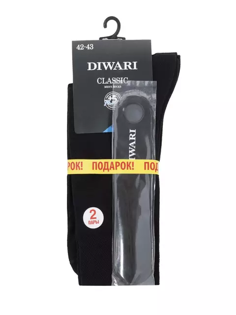Носки мужские diwari classic (2 пары, с ложкой для обуви) 000 черный, 5С-08СП, 40-41 (25), DIWARI,  - 1
