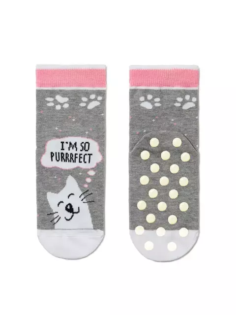 Антискользящие носки tip-top с рисунками "кот purrrfect" 403 серый, 7С-54СП, 16, CONTE-KIDS,  - 1