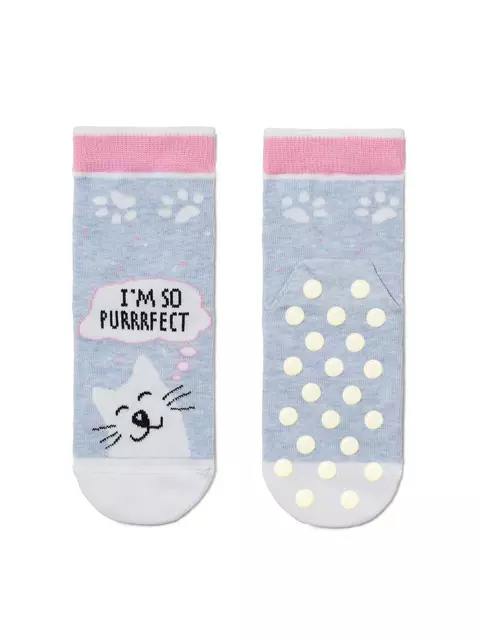 Антискользящие носки tip-top с рисунками "кот purrrfect" 403 светло-голубой, 7С-54СП, 16, CONTE-KIDS,  - 1