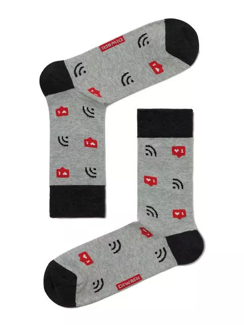 Хлопковые мужские носки diwari happy с рисунками "wifi" 076 серый, 17С-151СП, 44-45 (29), DIWARI,  - 1