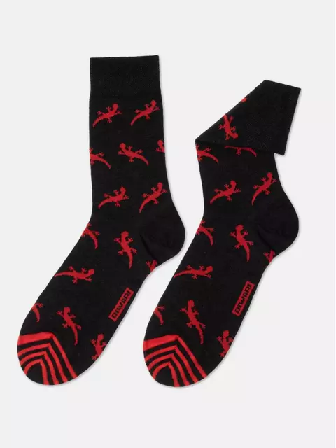 Хлопковые мужские носки happy с рисунком «ящерицы» 135 черный, 20С-37СП, 44-45 (29), DIWARI,  - 1