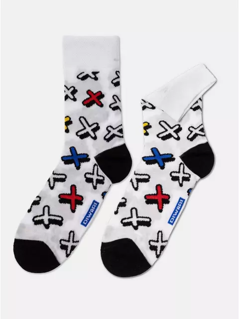 Хлопковые мужские носки diwari happy с рисунком «крестики» 134 белый, 20С-37СП, 44-45 (29), DIWARI,  - 1