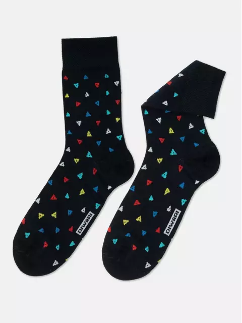 Хлопковые мужские носки happy с рисунком «треугольники» 138 темно-синий, 20С-37СП, 40-41 (25), DIWARI,  - 1