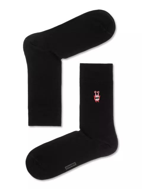 Однотонные хлопковые мужские носки с вышивкой happy 513 черный, 20С-36СП, 44-45 (29), DIWARI,  - 1