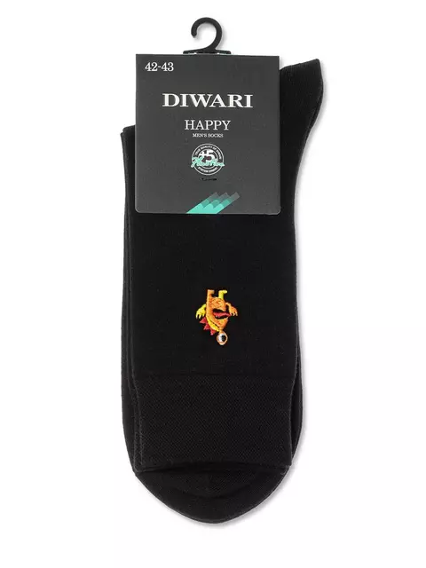 Однотонные хлопковые мужские носки с вышивкой happy 514 черный, 20С-36СП, 44-45 (29), DIWARI,  - 3