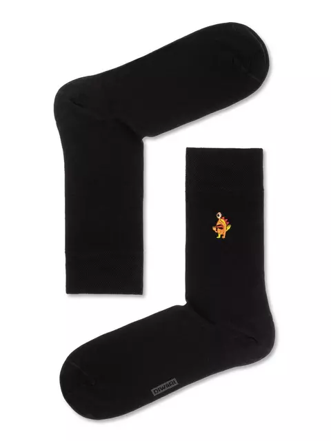 Однотонные хлопковые мужские носки с вышивкой happy 514 черный, 20С-36СП, 40-41 (25), DIWARI,  - 1