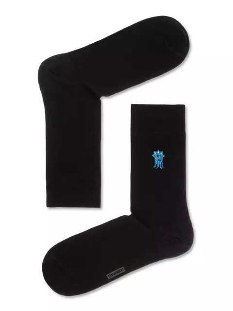 Однотонные хлопковые мужские носки с вышивкой happy 515 черный, 20С-36СП, 44-45 (29), DIWARI,  - 1