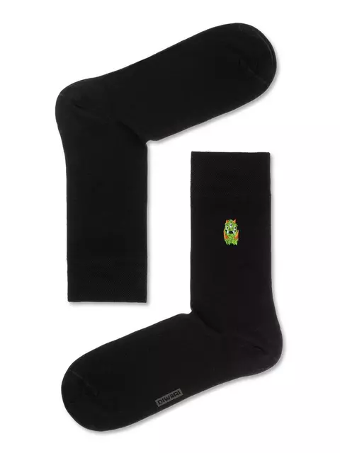 Однотонные хлопковые мужские носки с вышивкой happy 516 черный, 20С-36СП, 44-45 (29), DIWARI,  - 1
