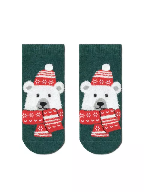 Детские новогодние носки "белый мишка" с махровой стопой и пушистой нитью 442 темно-бирюзовый, , 16-18, CONTE-KIDS, - 1