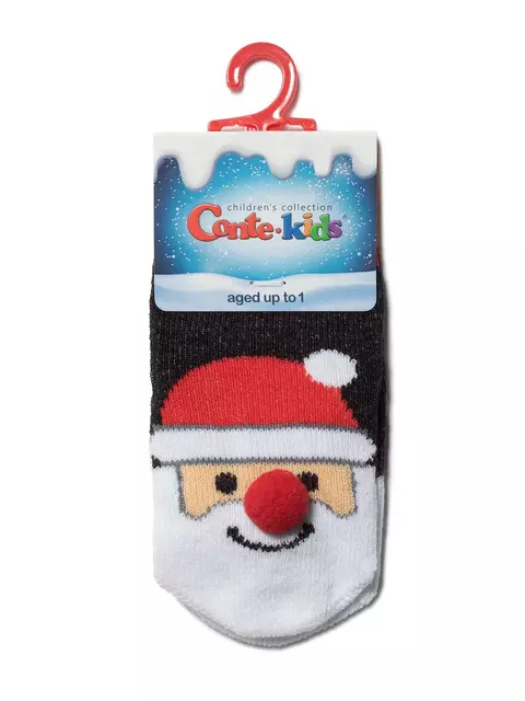 Детские новогодние носки "санта-клаус" с пушистой нитью и помпоном 446 черный, 19С-75СП, 11-12, CONTE-KIDS,  - 2
