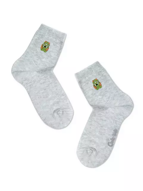 Детские однотонные хлопковые носки с вышивкой tip-top 516 светло-серый, 20С-35СП, 18, CONTE-KIDS,  - 1