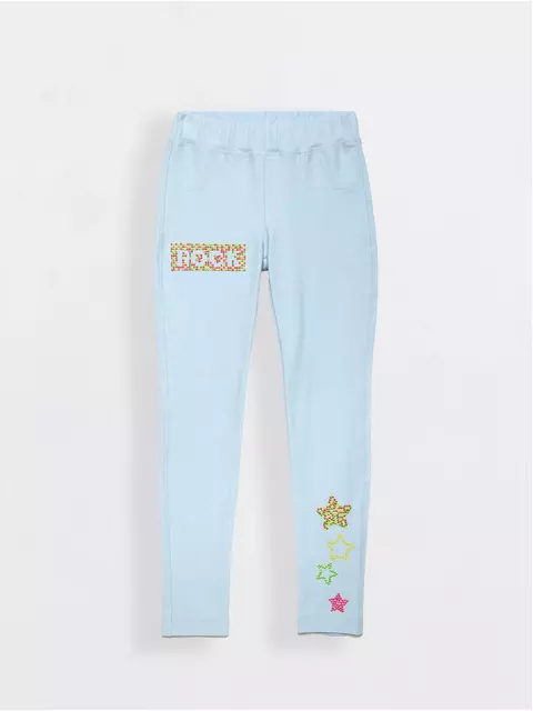 Джеггинсы для девочки с ярким рисунком из неоновых стразов rock star crystal blue, 18С-752ДТСП, 140,146-76, CONTE ELEGANT,  - 3
