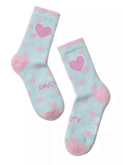 Махровые носки sof-tiki с рисунками "сердечки" 416 бледно-бирюзовый, 7С-46СП, 16, CONTE-KIDS,  - 1