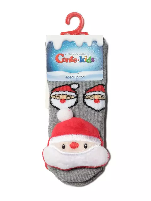 Махровые новогодние носочки "санта-клаус" для самых маленьких 447 серый, 19С-79СП, 9-10, CONTE-KIDS,  - 2