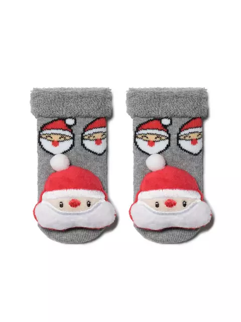 Махровые новогодние носочки "санта-клаус" для самых маленьких 447 серый, 19С-79СП, 9-10, CONTE-KIDS,  - 1