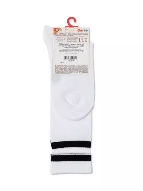 Однотонные хлопковые детские гольфы со вставками из прозрачной сетки tip-top 049 белый, 20С-31СП, 22, CONTE-KIDS,  - 3