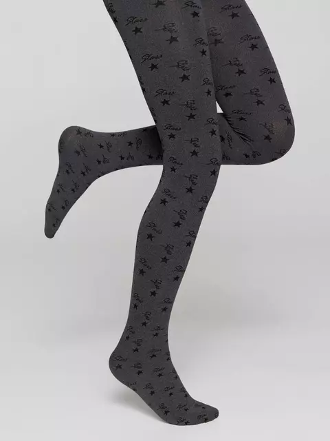 Плотные детские меланжевые колготки с рисунком «звезды» jessica grafit, 20С-108СП, 116-122, CONTE ELEGANT,  - 2