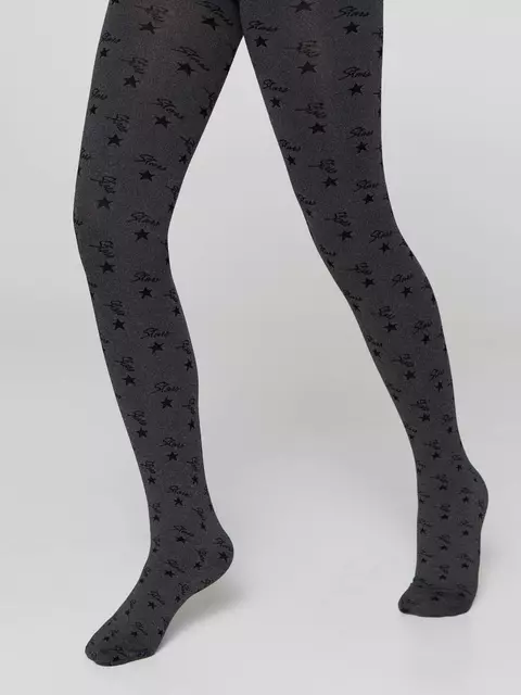 Плотные детские меланжевые колготки с рисунком «звезды» jessica grafit, 20С-108СП, 116-122, CONTE ELEGANT,  - 3