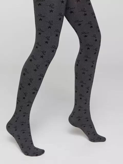 Плотные детские меланжевые колготки с рисунком «звезды» jessica grafit, 20С-108СП, 116-122, CONTE ELEGANT,  - 4