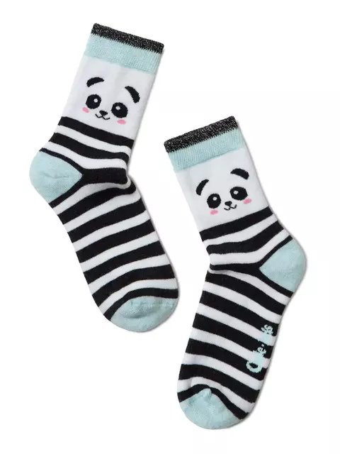 Полосатые махровые носки sof-tiki с рисунками "панды" 414 бледно-бирюзовый, 7С-46СП, 12, CONTE-KIDS,  - 1