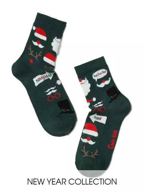 Новогодние детские носки "патчи" с пушистой нитью 378 темно-зеленый, 18С-86СП, 16-18, CONTE-KIDS,  - 2