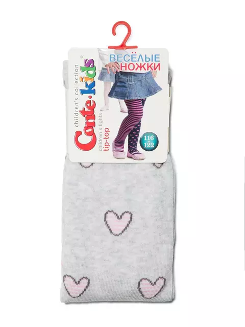 Хлопковые детские колготки tip-top с рисунком "сердечки" 510 светло-серый, 14С-79СП, 116-122 (18), CONTE-KIDS,  - 2