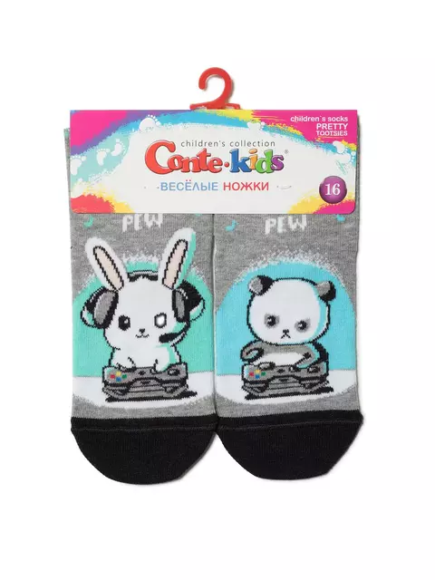 Хлопковые детские носки "веселые ножки" 460 серый, 17С-10СП, 18, CONTE-KIDS,  - 2