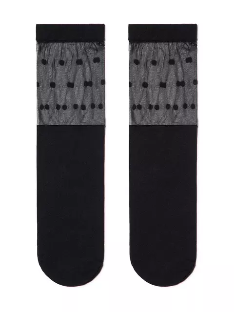 Удлиненные женские носки с прозрачным верхом в горошек fantasy nero, 19С-29СП, 36-39 (23-25), CONTE ELEGANT,  - 2