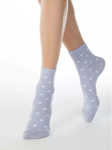 Хлопковые женские носки classic с рисунками "сердечки" 143 бледно-фиолетовый, 7С-22СП, 38-39 (25), CONTE ELEGANT,  - 1